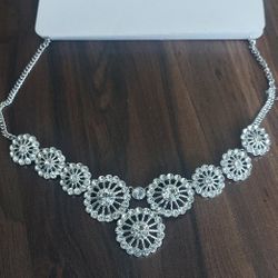 Collar Plateado Con Brillantes Para Mujer - Women's Sterling Silver Necklace