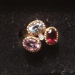 NEW-Genuine gemstone ring 18K over Sterling