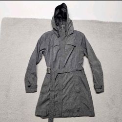 REI Co-op Trench Coat La Selva Rain Jacket Womens Medium GRAY Full Zip Hood