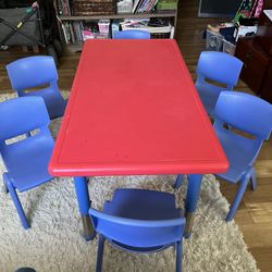 Kid Adjustable Table And 6 Chairs