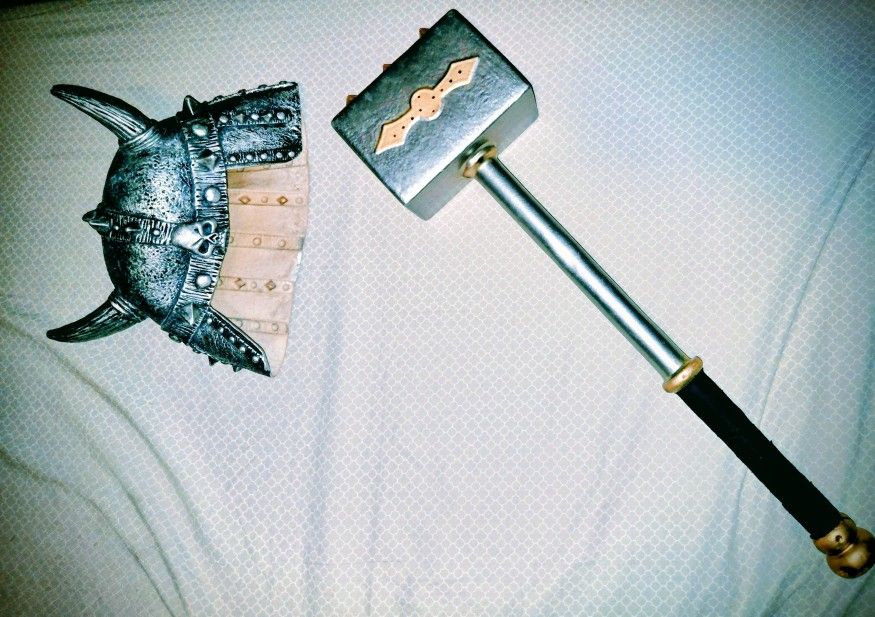 Medieval Helmet And Hammer Halloween Props
