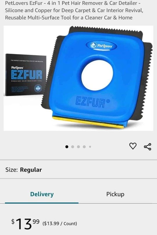 PetLovers EzFur 4 in 1 Pet Hair Remover & Car Detailer Silicone and Copper for Deep Carpet Dog cat