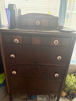 Antique vintage Wood Dresser with Ceramic Knobs