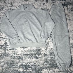 Alo Yoga Gray Quarter-Zip Sweatsuit Set(S-L)