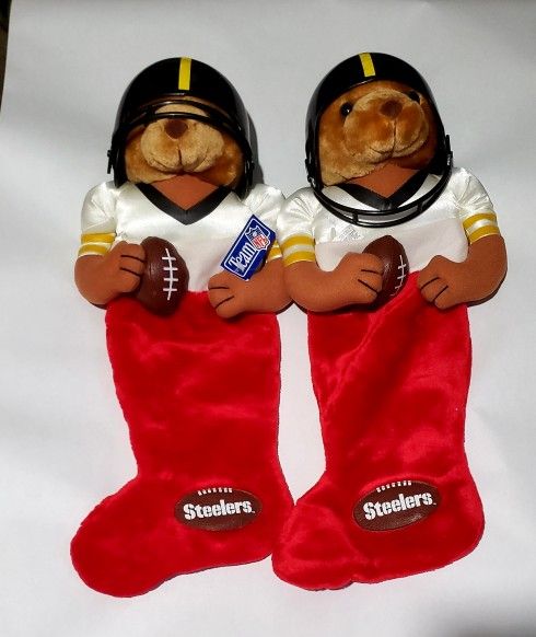 Vintage Pittsburgh Steelers Teddy Bear Christmas Stocking 2pcs