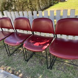 Vintage Knoll Metal Stacking Padded Vinyl Cushion Chairs