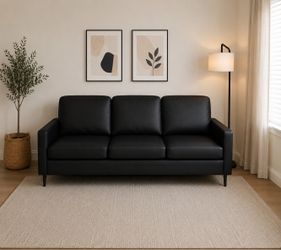 72'' Faux Leather Sofa Couch Comfy 2-Seat Couch w/ 2 USB Charge Ports Black