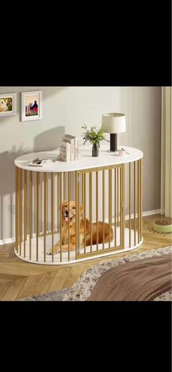 47.2" Dog Crate Furniture, Heavy Duty Dog Kennel Indoor for Large Dogs, Oval Decorative Pet House En