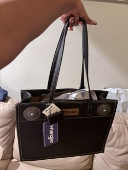 black faux leather Wrangler Western tote bag with silver-tone concho accents