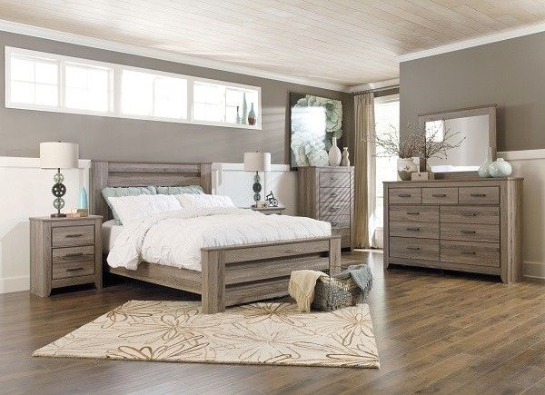 Zelen Warm Gray-7Pc.Dresser Mirror -(QUEEN) Panel BED 2 Nightstands~⭐