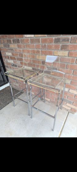 2x CB2 modern Chrome and lucite bar stools