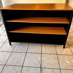 55" W Kitchen Island with Large Countertop and Seating Area, Modern Wooden Coffee Bar Table, Brown and Black