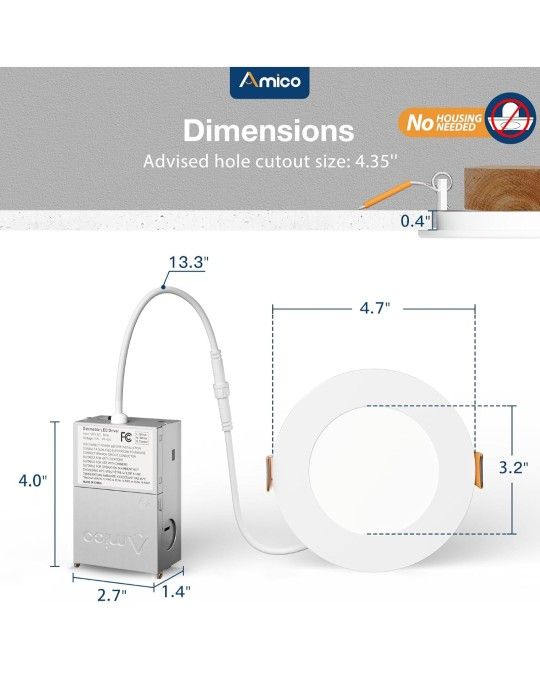 12 Pack 4 Inch LED Recessed Ceiling Light Panels - Dimmable, 5CCT, With Junction Box, 9W