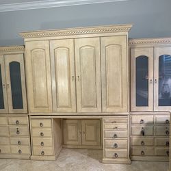 Custom Computer Armoire Desk, Book Shelves, Credenza