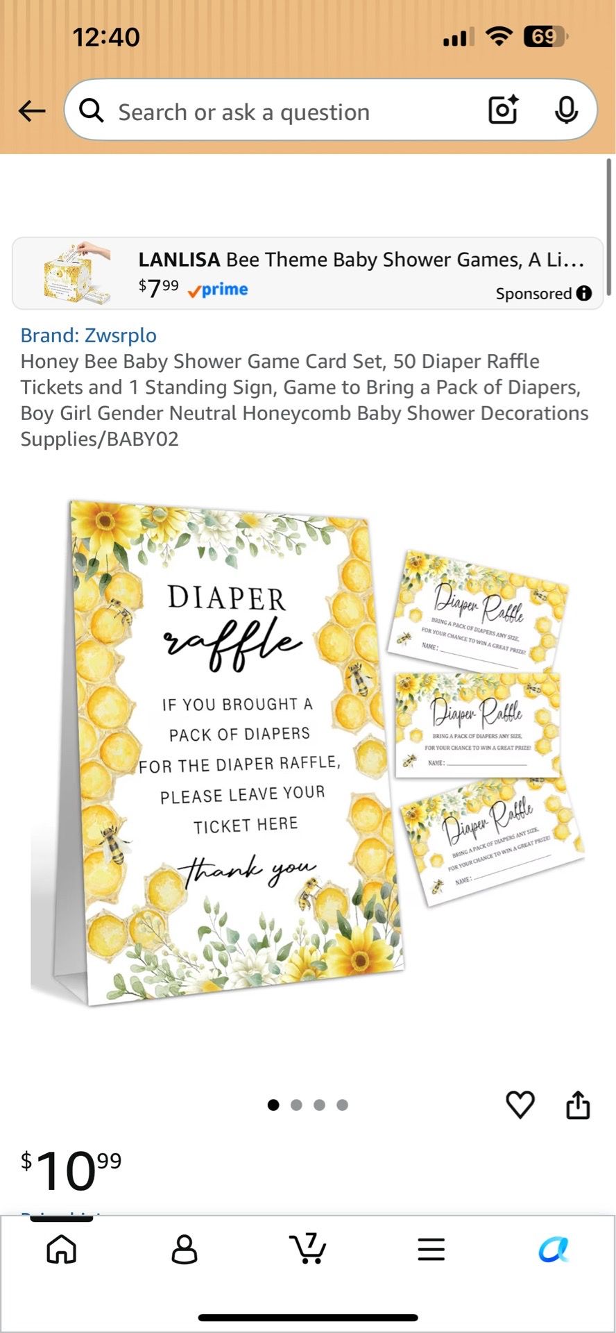 Diaper raffle cards