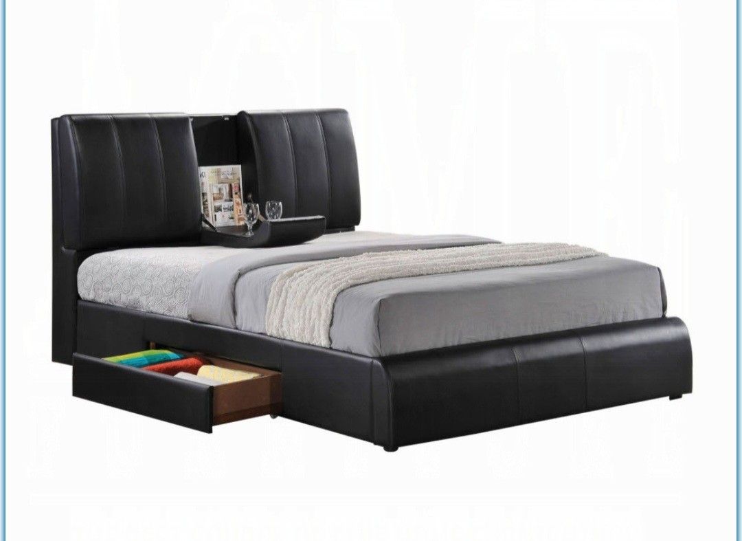 Brand New Black Leather King Size Storage Bed Frame 