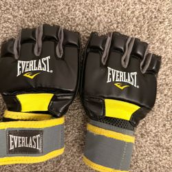 Everlast Grappling Gloves MMA Martial Arts Fingerless Black Yellow