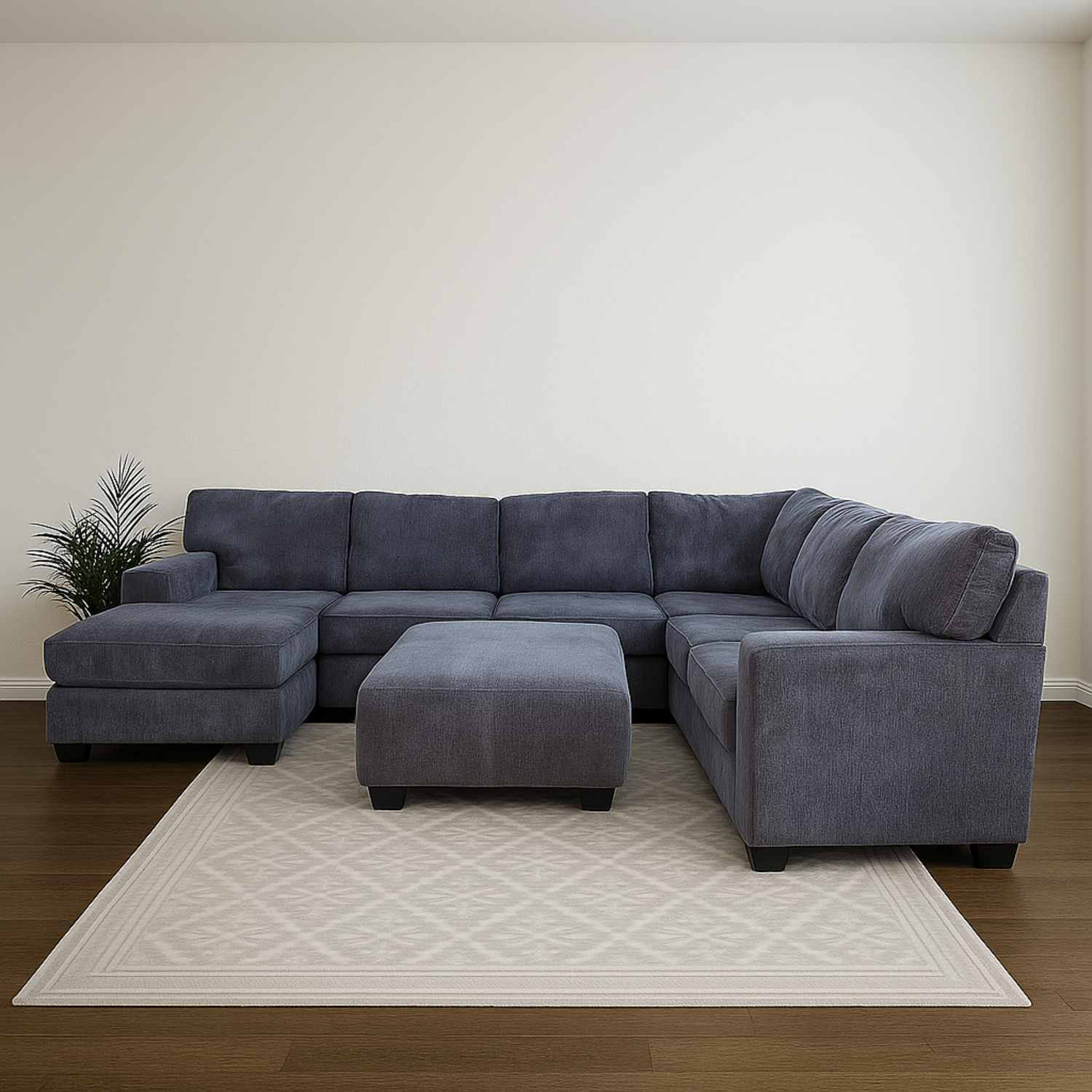 Extra Large Ashley Black U Shaped Sectional Couch and Ottoman