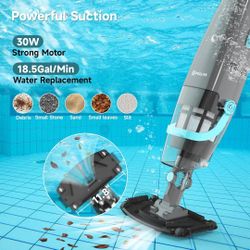 Cordless Handheld Pool Vacuum for Above & Inground Pools, with 23.5 Gal/Min Suction, 60 Min