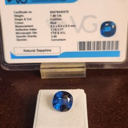7.90ct Natural Blue Sapphire | Cut Loose Gemstone. Treatment: Heating. Certification Card Included