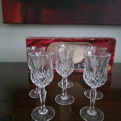 Royal Crystal Rock - Set of six lead crystal liqueur glasses in the 'Opera' pattern by Royal Crystal Rock (RCR)