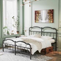 Queen Size Black Metal Bed Frame w/ Headboard & Footboard & Mattress NEW– Heavy Duty