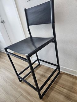 Luxury Real Leather Counter Stools in Black - set of 3