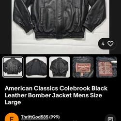 American Classics Colebrook Black Leather Bomber Jacket Mens Size Large 90s