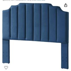 Size Queen/Full- 24KF Navy Blue Velvet Upholstered Headboard.