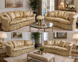 Elegant Curved Designer Sofas – Matching Pair