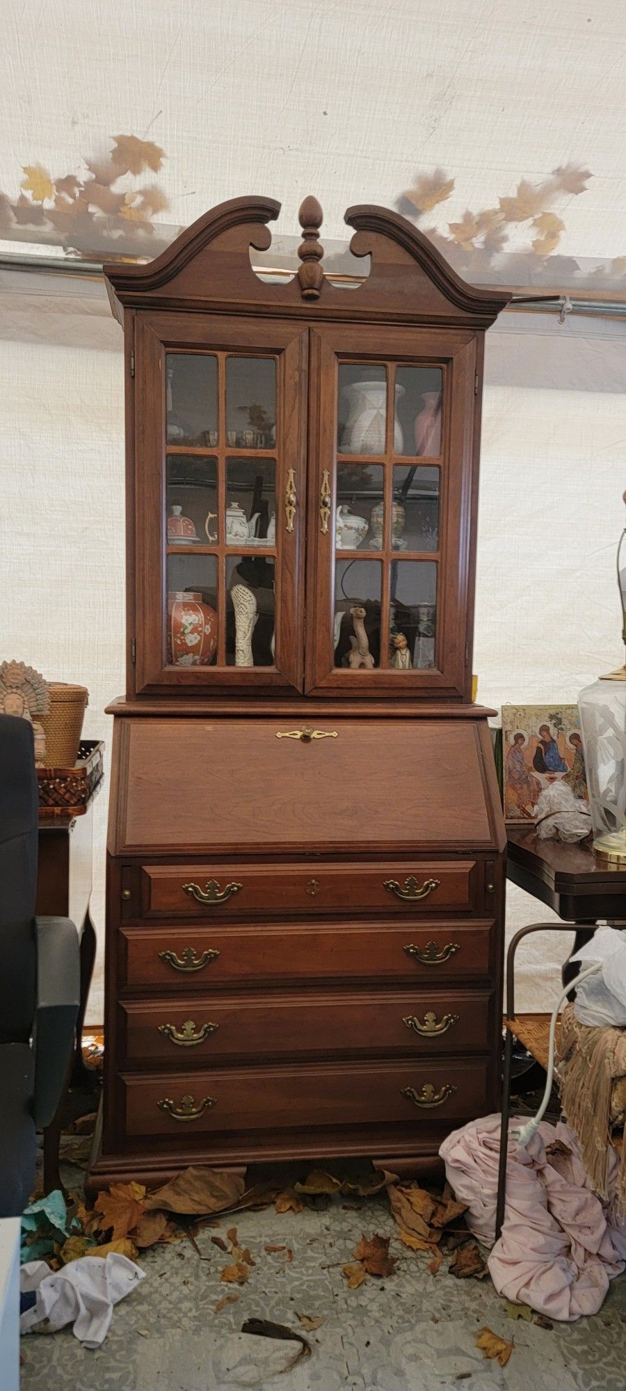 4 Drawer Vintage Curio Cabinet Secretary Desk