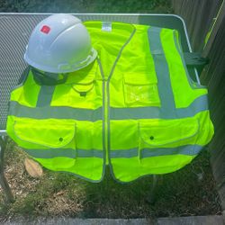 Safety vest and hardhat
