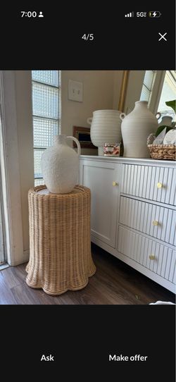 Wicker Rattan Side Table Scalloped Edge