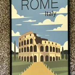 Poster - Rome, Italy Retro Style Travel / Vintage Rustic Poster Print (12”x 18”) Framed