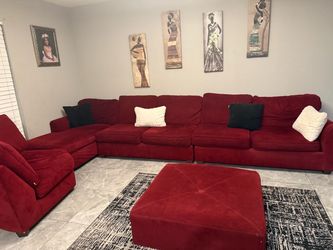 Red Microfiber Sectional Sofa with Ottoman