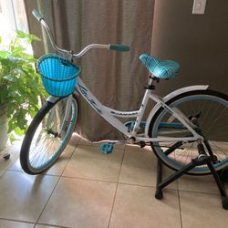 Bicycle With Basket And Exercise Bracket. Tires Are Flat 
