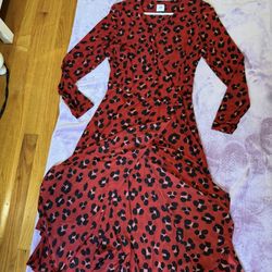 CAbi #5771 Red Siren Wrap Dress Long Sleeve Leopard Print Women Size Large , Perfect Conditions Used Once