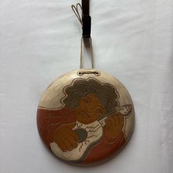 Vintage 1995 Chilean Terracotta Folk Art Wall Plaque - Musician Signed Pankara