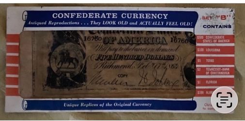 Reproductions of Confederate currency set "B"