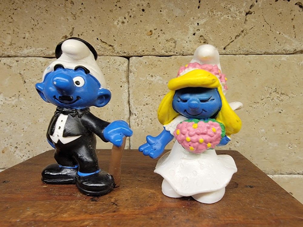 Vintage PEYO SMURFS BRIDE AND GROOM Smurfette