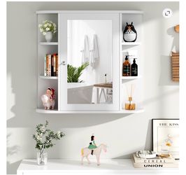 White Wall-Mounted Mirror Cabinet with Shelves