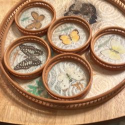 Vintage Bamboo Tray And Coasters