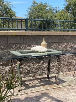 Beautiful beveled glass, marble & wrought iron table