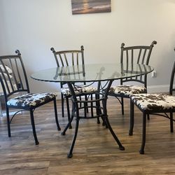 Glass Top Metal Dining Room Set Table And 4 Chairs Living Parlor