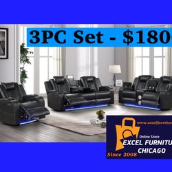 Brand New 3PC Reclining Sofa Loveseat Chair Set 