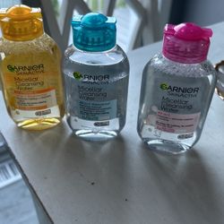 3 Small Bottles Of Garnier Make Up Removing Cleansing Water