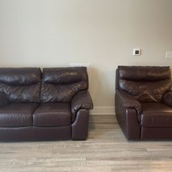 Matching Leather Recliner + Loveseat Set – Good Condition!