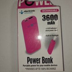 Electronic Necessities 3600mAh Portable Pink Power Bank LED Built-in Flashlight