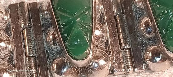 Vintage Sterling 930 Green Onyx Mexico Panel Bracelet 