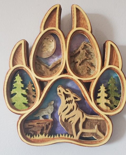 handmade layered wood wolf